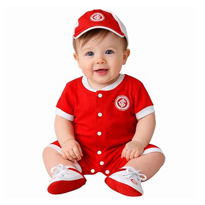 Uniforme Bebê Internacional 3 Pçs Macacão Boné e Sapatinho