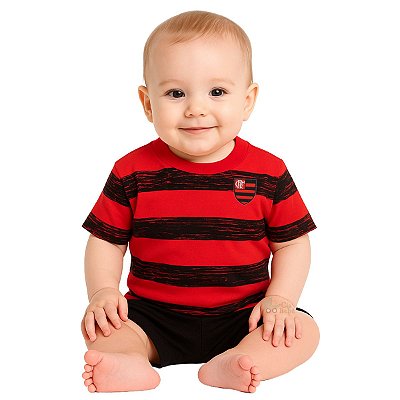 Camiseta Bebê Flamengo Listrada Rubro Negro Oficial