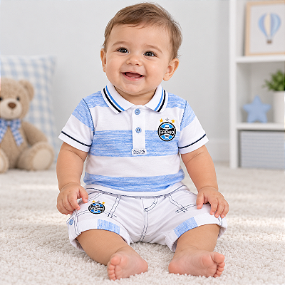 Conjunto Grêmio Bebê Camisa Polo e Bermuda Oficial