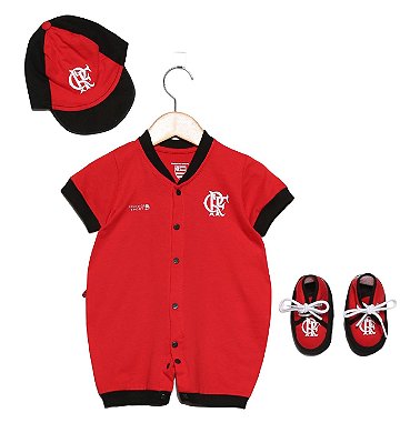 Kit Macacão Bebê Flamengo com 3 Peças Oficial