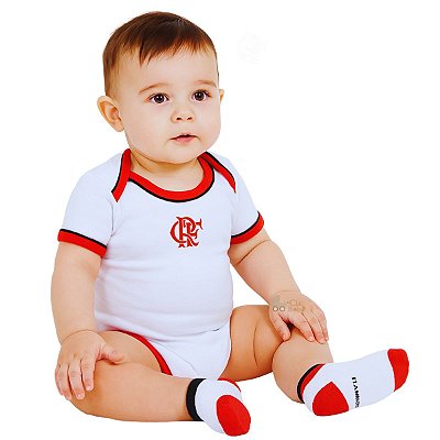 Kit Bebê Flamengo Com Body e Meia Oficial