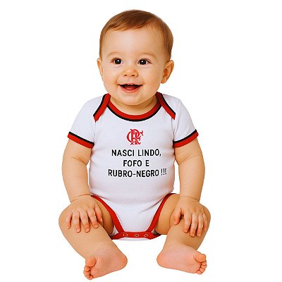 Body Flamengo Com Frase "Nasci Lindo Fofo e Rubro-Negro"