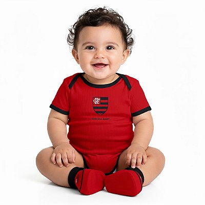 Body e Pantufa Flamengo Vermelho Torcida Baby