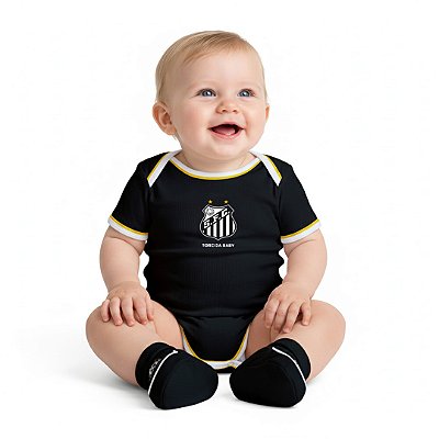 Body e Pantufa Santos Preto Torcida Baby​