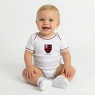 Body e Pantufa Flamengo Branco Torcida Baby