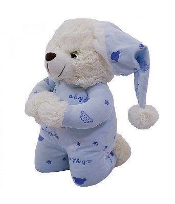 Ursinho Pelúcia Que Reza Pijama Azul 30cm