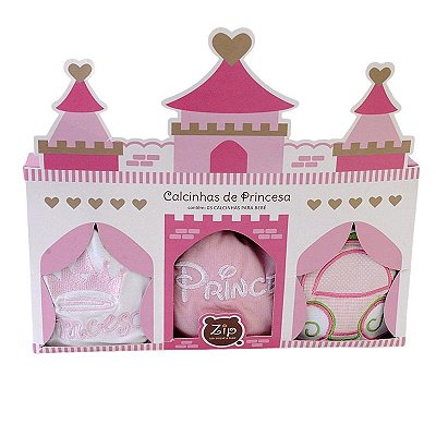 Kit Calcinhas Para Bebê Princesa com 3 Peças Zip