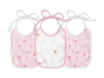 Kit Babador Felpudo Estampado Rosa 25x19cm 3 Pçs Papi