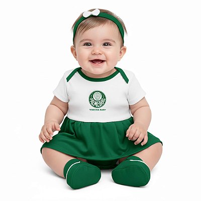 Kit Bebê Palmeiras 3 Peças Menina Torcida Baby
