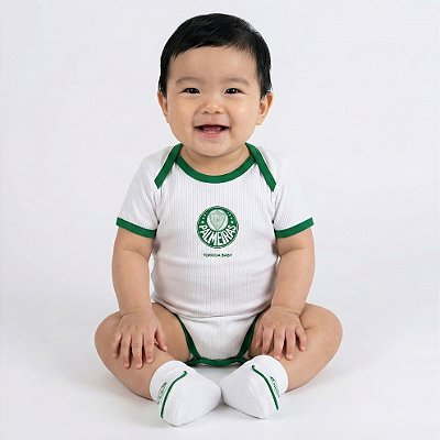Body e Pantufa Bebê Palmeiras Branco - Torcida Baby