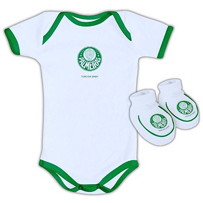 Body e Pantufa Bebê Palmeiras Branco - Torcida Baby