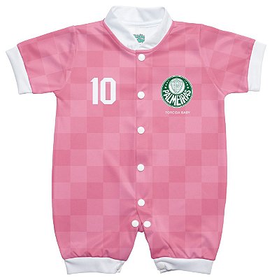 Macacão Bebê Palmeiras Curto Rosa - Torcida Baby