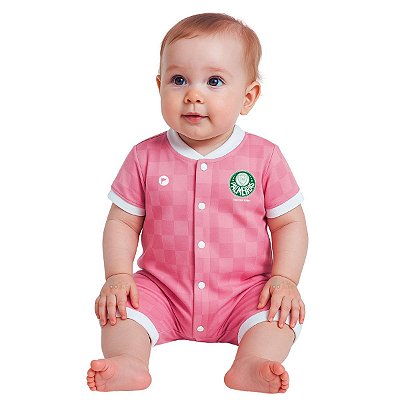 Macacão Bebê Palmeiras Curto Rosa - Torcida Baby