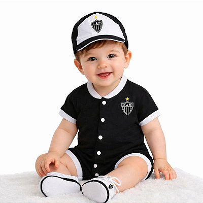 Kit Bebê Atlético Mineiro 3 Pçs Macacão Boné e Sapatinho