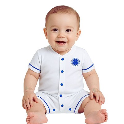 Macacão Bebê Cruzeiro Branco Curto Unissex Oficial