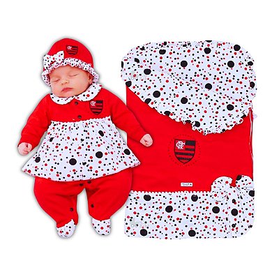 Kit Bebê Saída Maternidade Flamengo Luxo Meninas Oficial