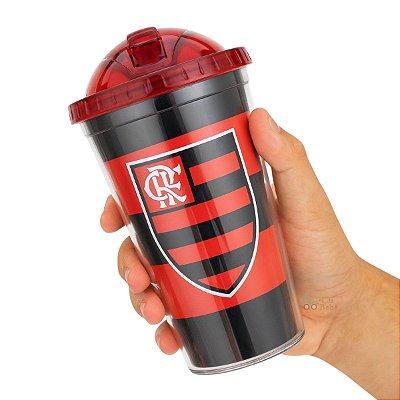 Copo Flamengo de Plástico Com Canudo 450ml Oficial