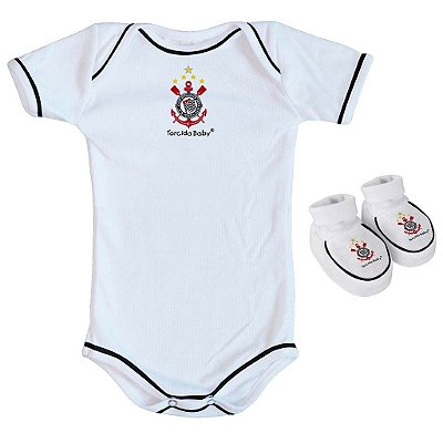 Body e Pantufa Corinthians Branco Torcida Baby