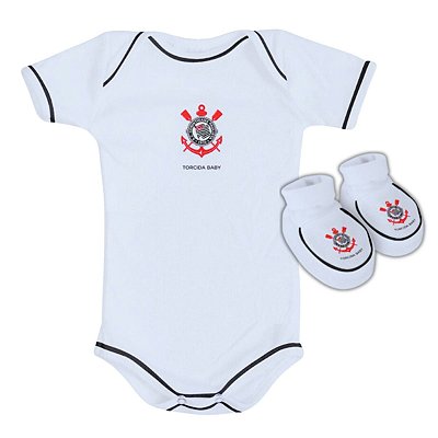 Conjunto Bebê Corinthians Body e Pantufa Branco Oficial