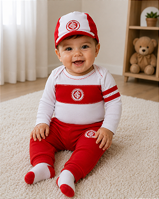 Conjunto Bebê Internacional Body Longo Calça e Boné Oficial