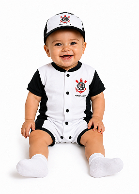 Kit Bebê Corinthians Conjunto 2 Peças Curto Macacão E Boné