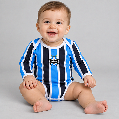 Body Bebê Grêmio Campo Listrado Longo Oficial