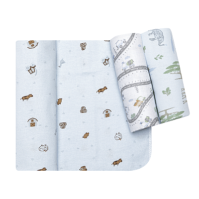 Kit Cueiro Bebê Flanelado 80cm X 60cm 3 Peças Azul - Papi