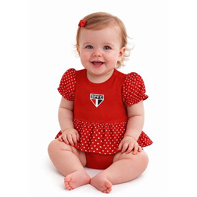 Body Vestido Bebê São Paulo FC Vermelho Babado Poá Oficial