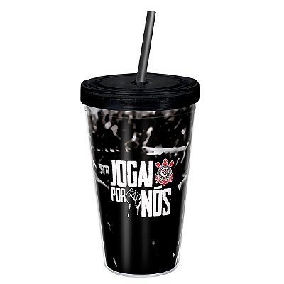 Copo Com Canudo Corinthians Jogai Por Nós 450ml Oficial