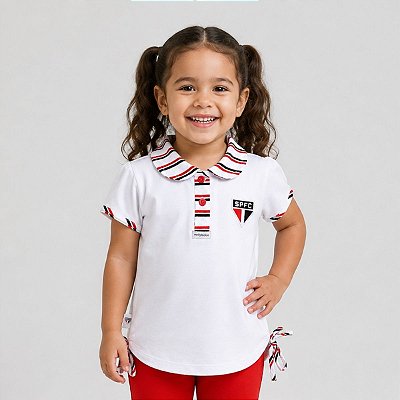 Camisa Polo Branca Infantil São Paulo Feminina Oficial