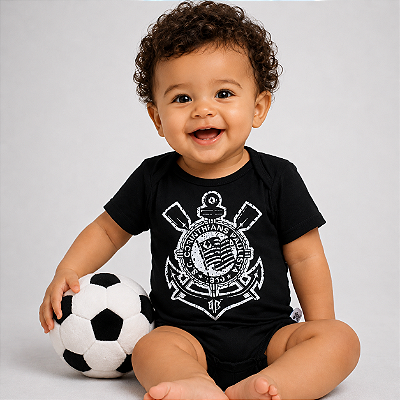 Body Bebê Corinthians Preto Escudo Timão Oficial