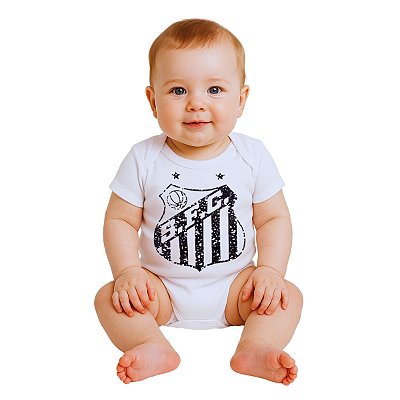 Body Bebê Santos Branco Com Estampa do Escudo Oficial