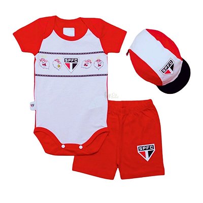 Conjunto Bebê São Paulo Body Shorts e Boné Oficial