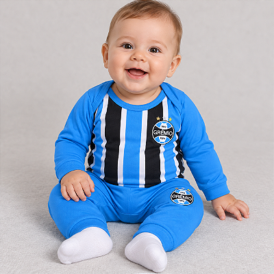 Conjunto Uniforme Bebê Grêmio Com Body e Calça Oficial