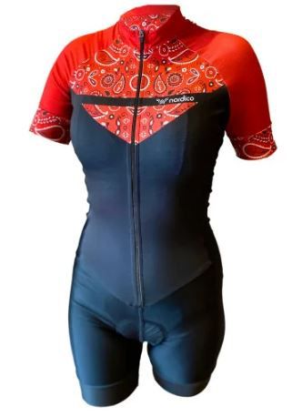 Macaquinho ciclismo feminino Paisley Vermelho ref 1463 v5901