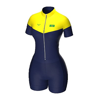 Macaquinho ciclismo feminino Brasil Amarelo e Azul ref 1472 v5901