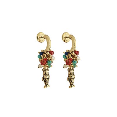 Brinco Meia Argola Peixe E Pingentes Resort Ouro