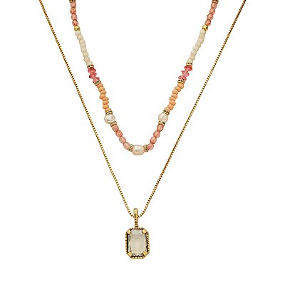 Colar Duplo Rosa Resort Ouro