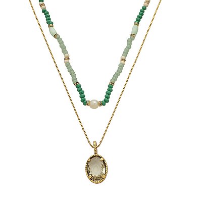 Colar Duplo Verde Resort Ouro