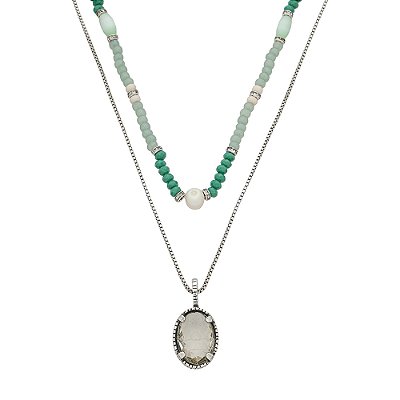 Colar Duplo Verde Resort Prata