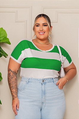 Blusa Priscila Listras Verde Plus Size