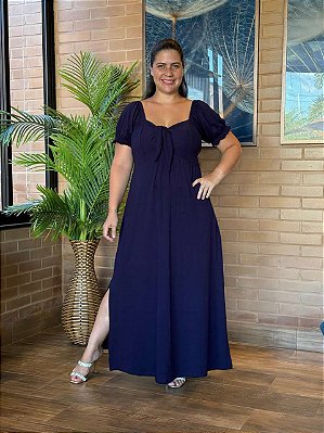 Vestido Pérola Azul Marinho Plus Size