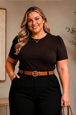BLusa Manga Princesa Classic Marrom Plus Size