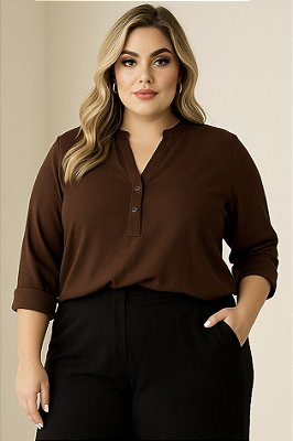 Camisa Elegance Marrom Plus Size