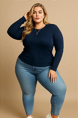 Blusa Classic Manga Longa Marinho