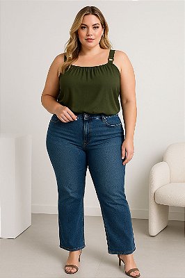 Blusa de Alça Verde Militar Plus Size