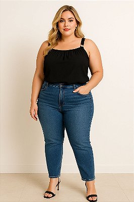 Blusa de Alça Preta Plus Size