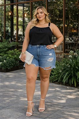 Blusa de Alça Preta Plus Size