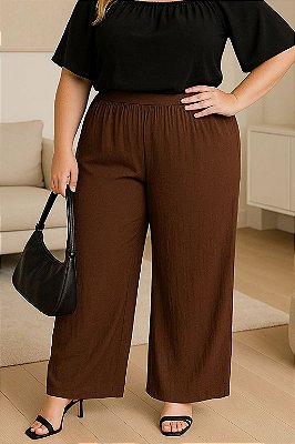 Calça Limited Pantalona Marrom Plus Size
