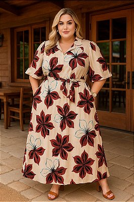 Vestido Longo de Viscolinho Larissa Plus Size